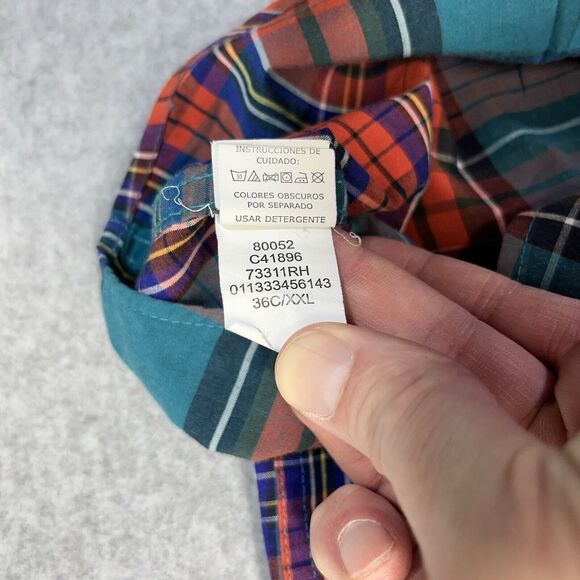 Chaps Shirt Mens XXL 2XL Orange Green Plaid Button Down Easy Care Pocket Preppy - Picture 8 of 10